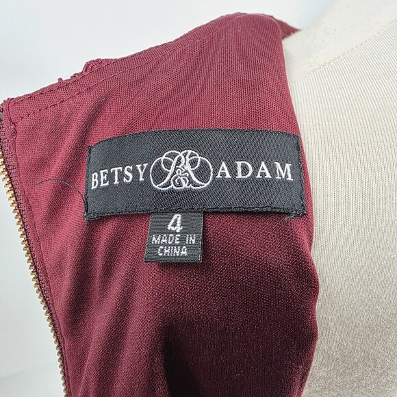 Betsy & Adam Burgundy Floral Lace Midi Dress Size 4 Sleeveless Fitted Design 1 - Picture 4 of 8